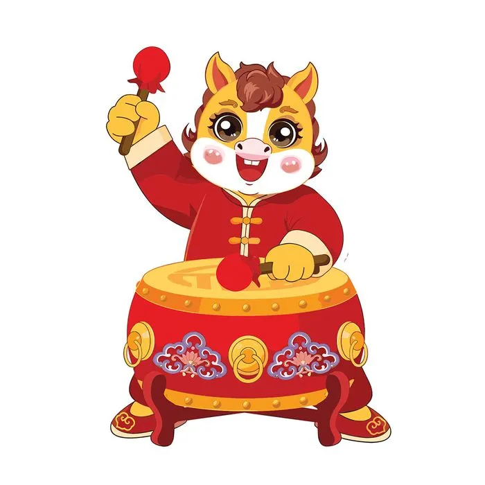 Linh vật Ngựa Tết Minh họa Vector Đánh Trống Vui Nhộn EPS