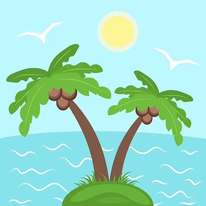 Hình ảnh cây dừa trên đảo file vector mẫu KS676