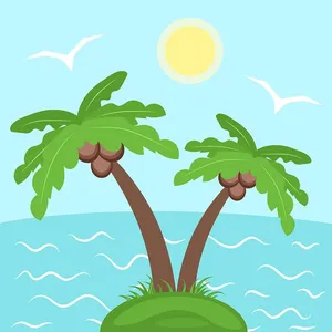Hình ảnh cây dừa trên đảo file vector mẫu KS676