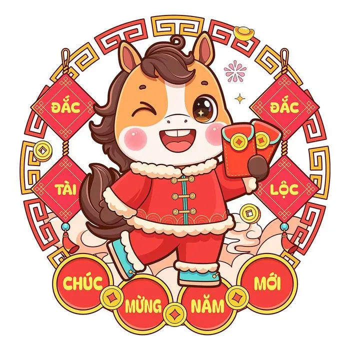 Linh Vật Ngựa Tết Nguyên Đán Dễ Thương - Minh Họa Vector EPS