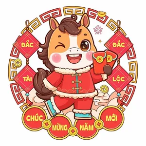 Linh Vật Ngựa Tết Nguyên Đán Dễ Thương - Minh Họa Vector EPS