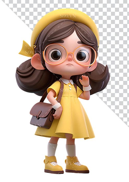 Hình ảnh cô bé đi học 3D file PNG mẫu CR814