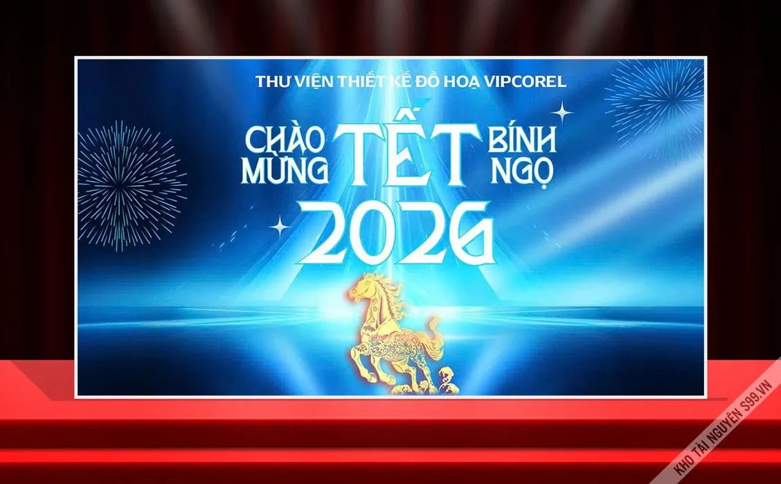 Backdrop Chúc Mừng Tết Bính Ngọ 2026 - File Vector CDR Độc Đáo
