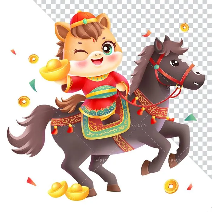 Linh Vật Ngựa Tết Nguyên Đán Dễ Thương - Hình Minh Họa PNG Chất Lượng Cao