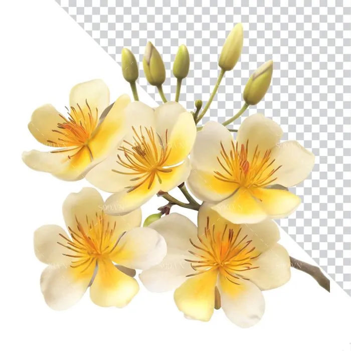 Cành Hoa Mai Tết PNG - Hình Minh Họa Sắc Nét Cho Thiết Kế Đồ Họa