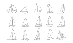 Bộ sưu tập thuyền buồm màu trắng file vector mẫu HH136