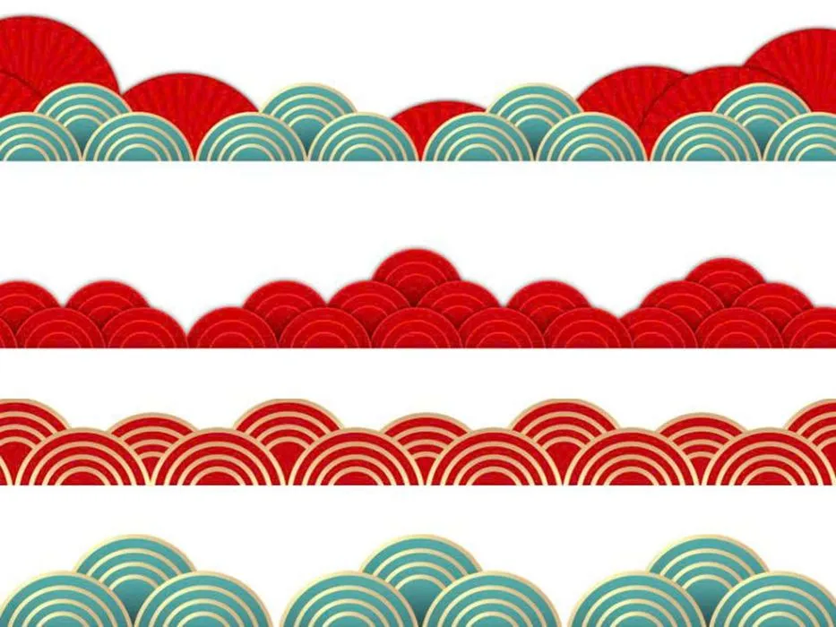 Bộ Hoạ Tiết Sóng Gợn & Quạt May Mắn Phong Cách Á Đông