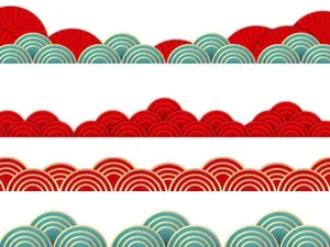 Bộ Hoạ Tiết Sóng Gợn & Quạt May Mắn Phong Cách Á Đông