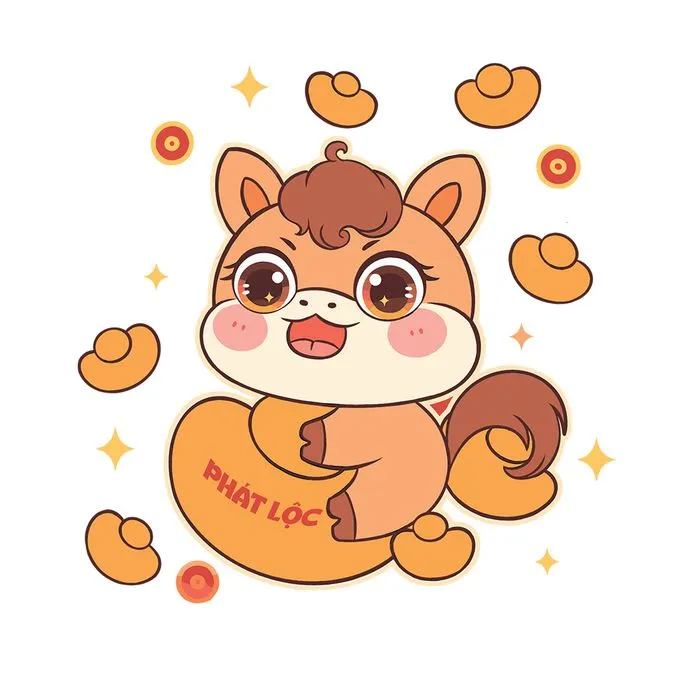 Hình Minh Họa Ngựa Tết Phong Cách Hoạt Hình - Phát Lộc