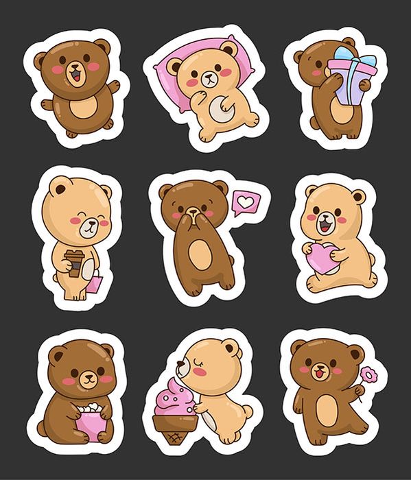Bộ sưu tập nhãn dán chú gấu cute file vector mẫu CR97
