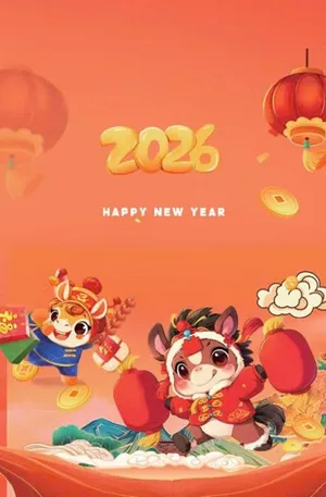 Poster Chúc Mừng Năm Mới 2026 Phong Cách Hoạt Hình Dễ Thương - File CDR