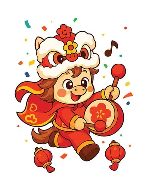 Hình Minh Họa Ngựa Tết 2026 Phong Cách Hoạt Hình Dễ Thương EPS