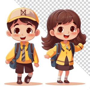 Hình ảnh đôi bạn cùng nhau đi học 3D file PNG mẫu CR873