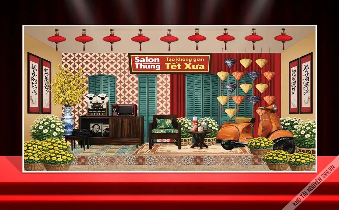 Backdrop Tết Xưa Cổ Điển - File Thiết Kế CDR Độc Đáo