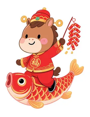 Linh Vật Ngựa Tết Bính Ngọ 2026 Cưỡi Cá Chép, Hình Minh Họa EPS