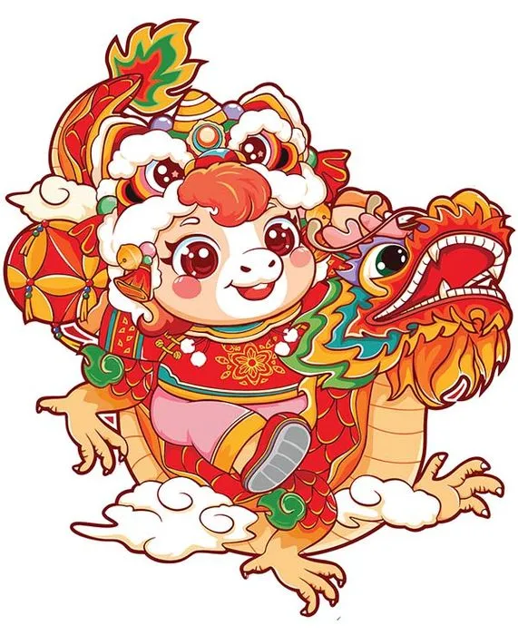 Minh Họa Tết Nguyên Đán Bé Cừu Hóa Thân Rồng Lân Đáng Yêu EPS