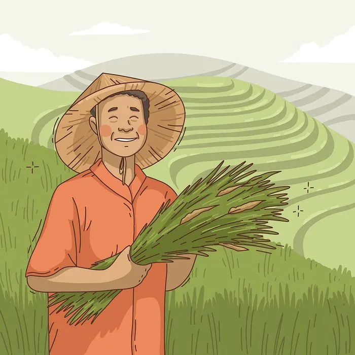 Hình ảnh người nông dân đi gặt lúa file vector mẫu KS874