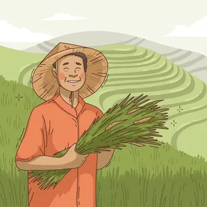 Hình ảnh người nông dân đi gặt lúa file vector mẫu KS874