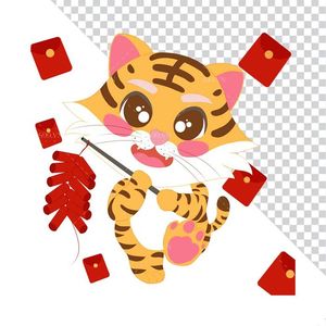 Hình ảnh chú hổ cầm pháo tết file PNG mẫu CR1096