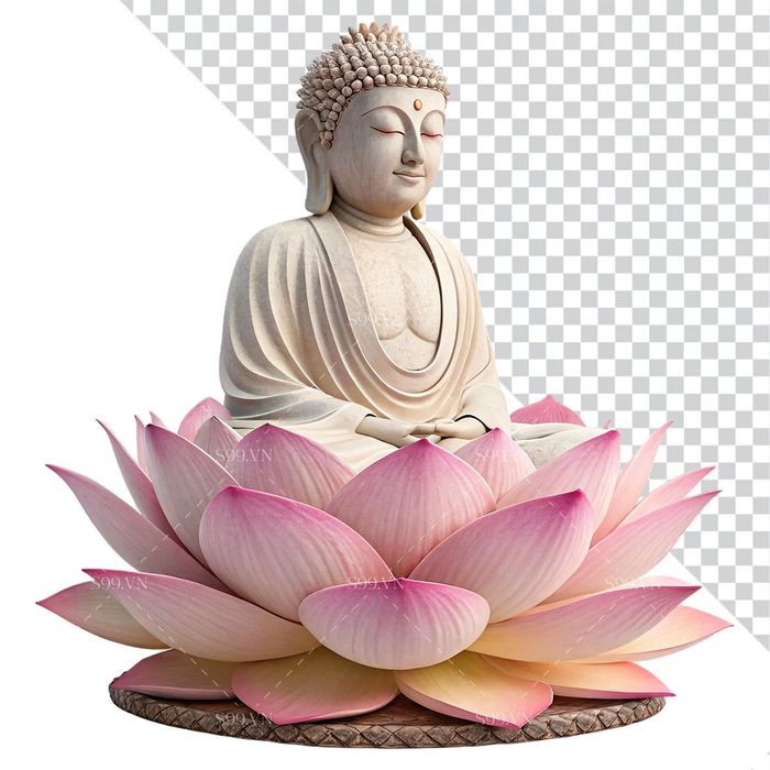 Hình ảnh tượng phật ngồi trên bông hoa sen hồng file PNG mẫu CR1656