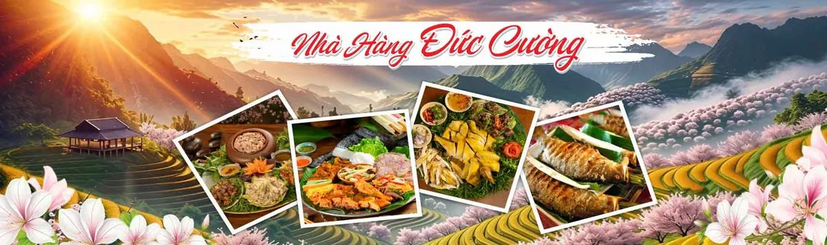 Background Biển Bảng Nhà Hàng Đức Cường Hoa Anh Đào & Món Ăn CDR
