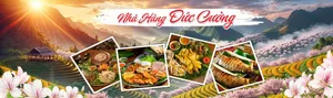Background Biển Bảng Nhà Hàng Đức Cường Hoa Anh Đào & Món Ăn CDR