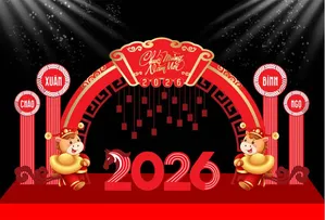 Chúc mừng năm mới 2026 – Cổng chào Tết Bính Ngọ dễ thương - File corel