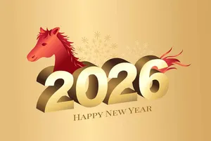 Ngựa đỏ kết hợp chữ số 2026 vàng 3D - File Ai