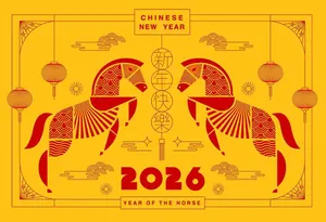 Hình Nền 2026 Năm Con Ngựa Đỏ Vàng Hiện Đại - File JPG