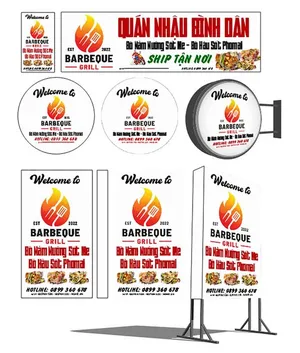 Thiết kế bảng hiệu quán nhậu bình dân Barbeque Grill File Corel