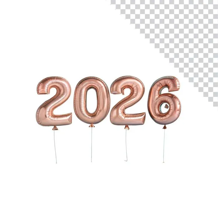 Số 2026 bóng bay hồng ánh đồng PNG
