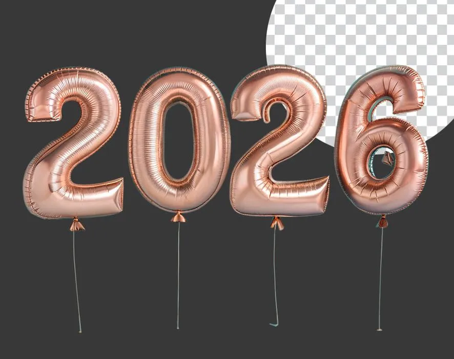 Số 2026 bóng bay hồng ánh đồng PNG