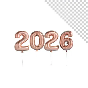 Số 2026 bóng bay hồng ánh đồng PNG
