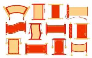 Cuốn thư mừng Tết  đỏ treo đèn lồng Vector