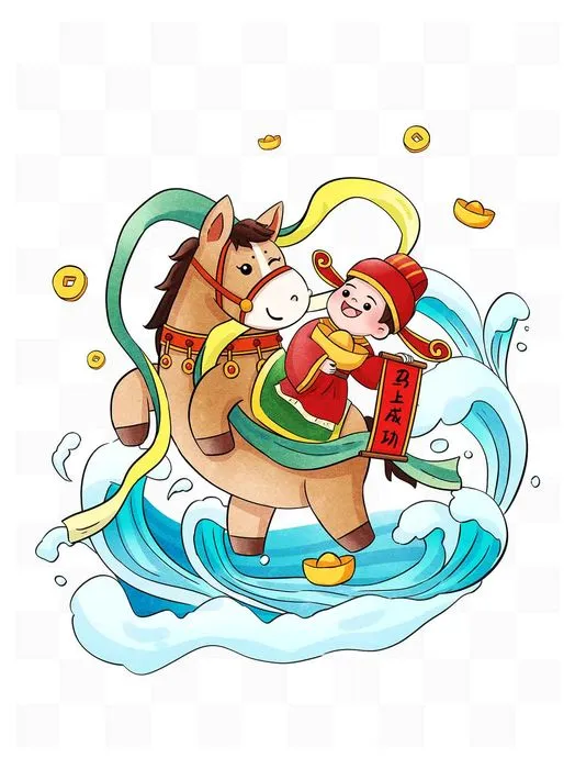 Cậu bé cưỡi ngựa vượt sóng cuộn thư thành công Tết File psd