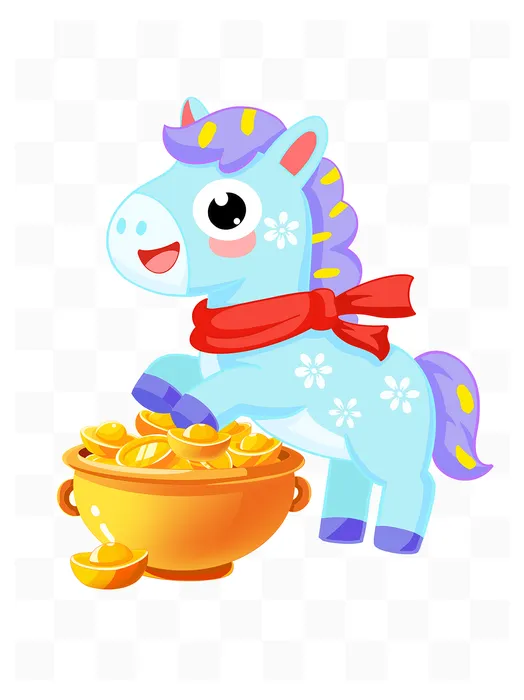 Minh Họa Ngựa Xanh Phong Cách Hoạt Hình Dễ Thương Với Hũ Vàng PSD