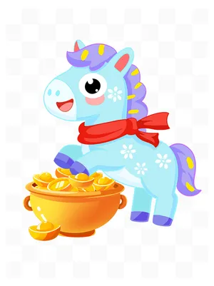 Minh Họa Ngựa Xanh Phong Cách Hoạt Hình Dễ Thương Với Hũ Vàng PSD