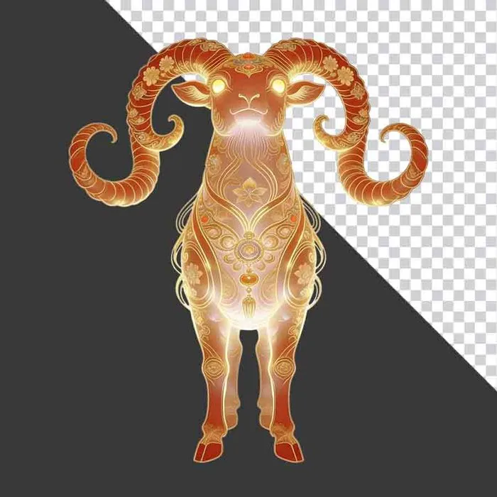 Hình ảnh con dê vàng phong thủy họa tiết phát sáng 3D - File PNG