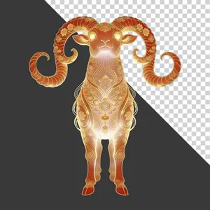 Hình ảnh con dê vàng phong thủy họa tiết phát sáng 3D - File PNG