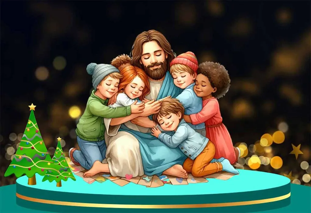 File corel Chúa Giêsu được các em nhỏ vây quanh ôm ấp