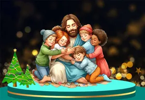 File corel Chúa Giêsu được các em nhỏ vây quanh ôm ấp