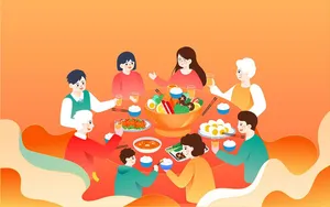 Bữa cơm gia đình đoàn tụ ngày Tết với món ăn truyền thống – File vector AI