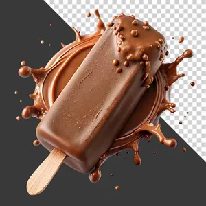 File PNG - Hình ảnh kem que socola 3D văng trào tách nền