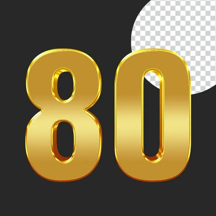 Số 80 màu vàng gold 3D trên nền đỏ file PNG - Mẫu 1