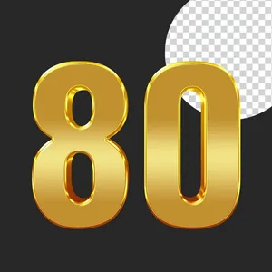 Số 80 màu vàng gold 3D trên nền đỏ file PNG - Mẫu 1