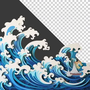 Hình ảnh sóng biển đại dương với thuyền buồm, thiết kế PNG độc đáo