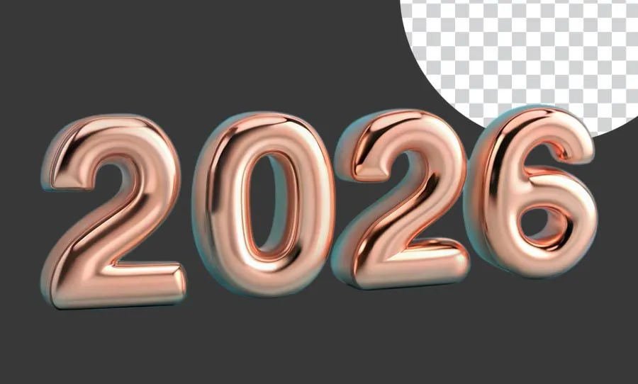 Số 2026 bóng bay màu đồng ánh kim PNG