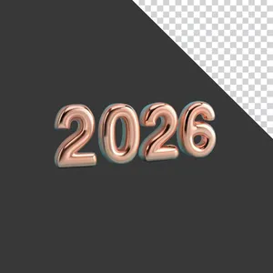 Số 2026 bóng bay màu đồng ánh kim PNG
