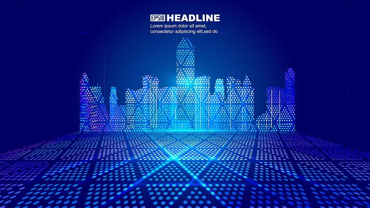 File EPS Thành phố kỹ thuật số nền xanh neon hiện đại