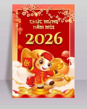Chúc mừng năm mới 2026 linh vật ngựa vàng dễ thương PSD